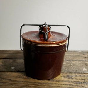 Vintage Brown Cheese Bean Crock With Lid Lock